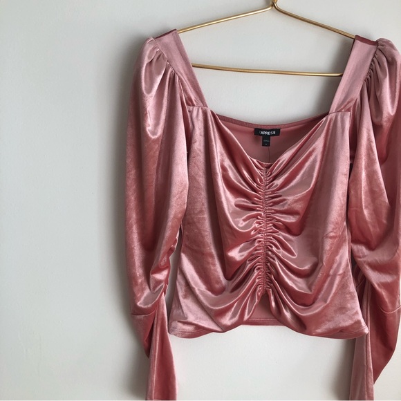 NWT Express Pink Velvet Long Sleeve Blouse - Picture 6 of 11